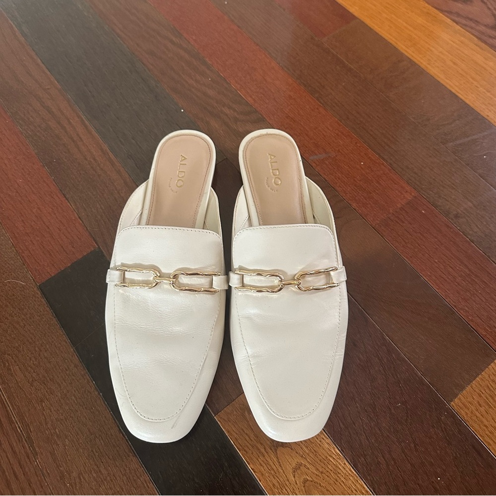 ALDO Women's White Loafers with Gold Accent